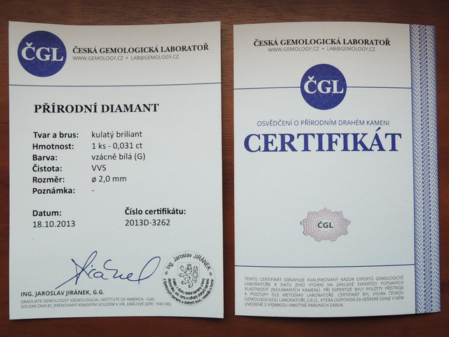 Certifikát pravosti CP002 Certifikát pravosti CP002