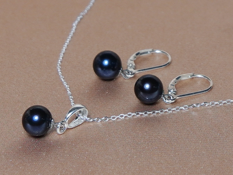 Stříbrné šperky s černými říčními perlami FPS002bT Stříbrné šperky s černými říčními perlami FPS002bT