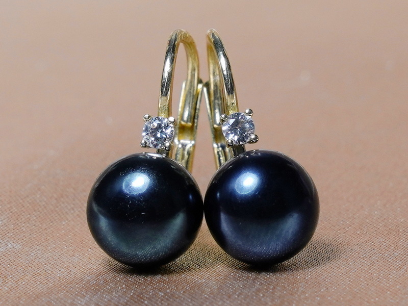 Zlaté náušnice černá perla a zirkon BC022YBE-B Zlaté náušnice černá perla a zirkon BC022YBE-B