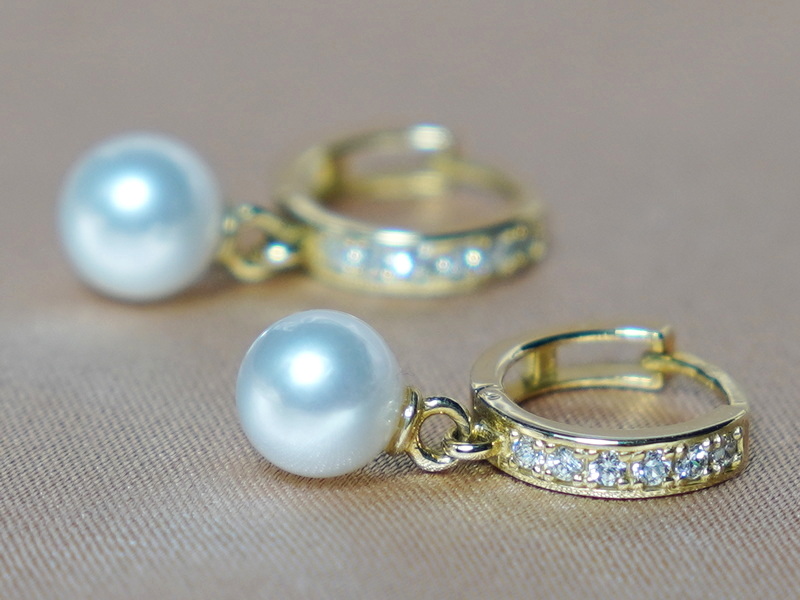 Zlaté náušnice pravé japonské akoya perly AAA DS120YE-A Zlaté náušnice pravé japonské akoya perly AAA DS120YE-A