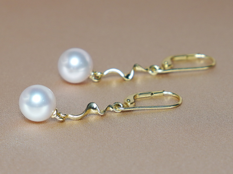 Zlaté náušnice 14K pravé říční perly FE004wM Zlaté náušnice 14K pravé říční perly FE004wM