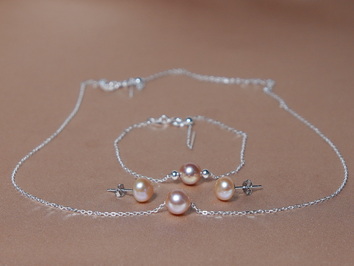 Stříbrný set s pravými růžovými perlami AAA NB123SpU Stříbrný set s pravými růžovými perlami AAA NB123SpU