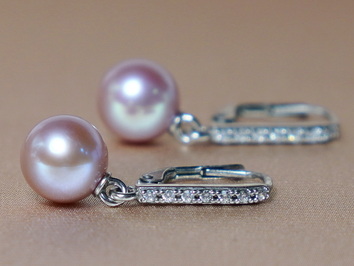 Stříbrné náušnice s říčními perlami a zirkony BC024SE-L