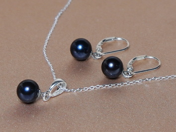 Stříbrné šperky s černými říčními perlami FPS002bT Stříbrné šperky s černými říčními perlami FPS002bT