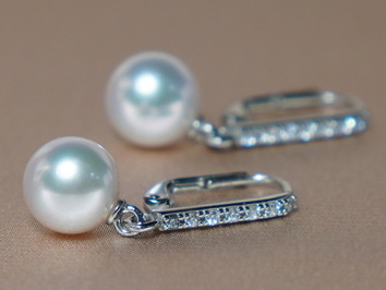 Zlaté náušnice 14K s perlami Jižního Pacifiku  BC024WE-W