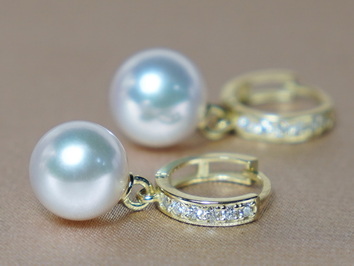 Zlaté náušnice 14K s perlami Jižního Pacifiku DS120YE-W