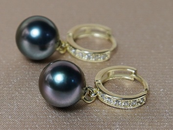 Zlaté náušnice 14K s pravými tahitskými perlami DS120YE-T