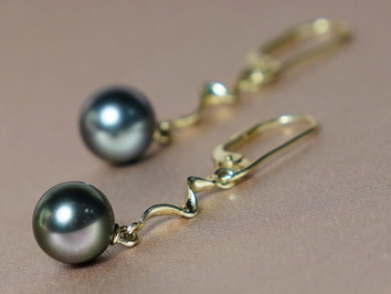 Zlaté náušnice 14K s tahitskými perlami AAA TE300AAAC