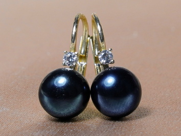 Zlaté náušnice černá perla a zirkon BC022YBE-B Zlaté náušnice černá perla a zirkon BC022YBE-B