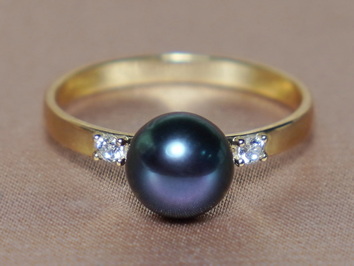 Zlatý prsten 14K s černou říční perlou BC027YBR-B